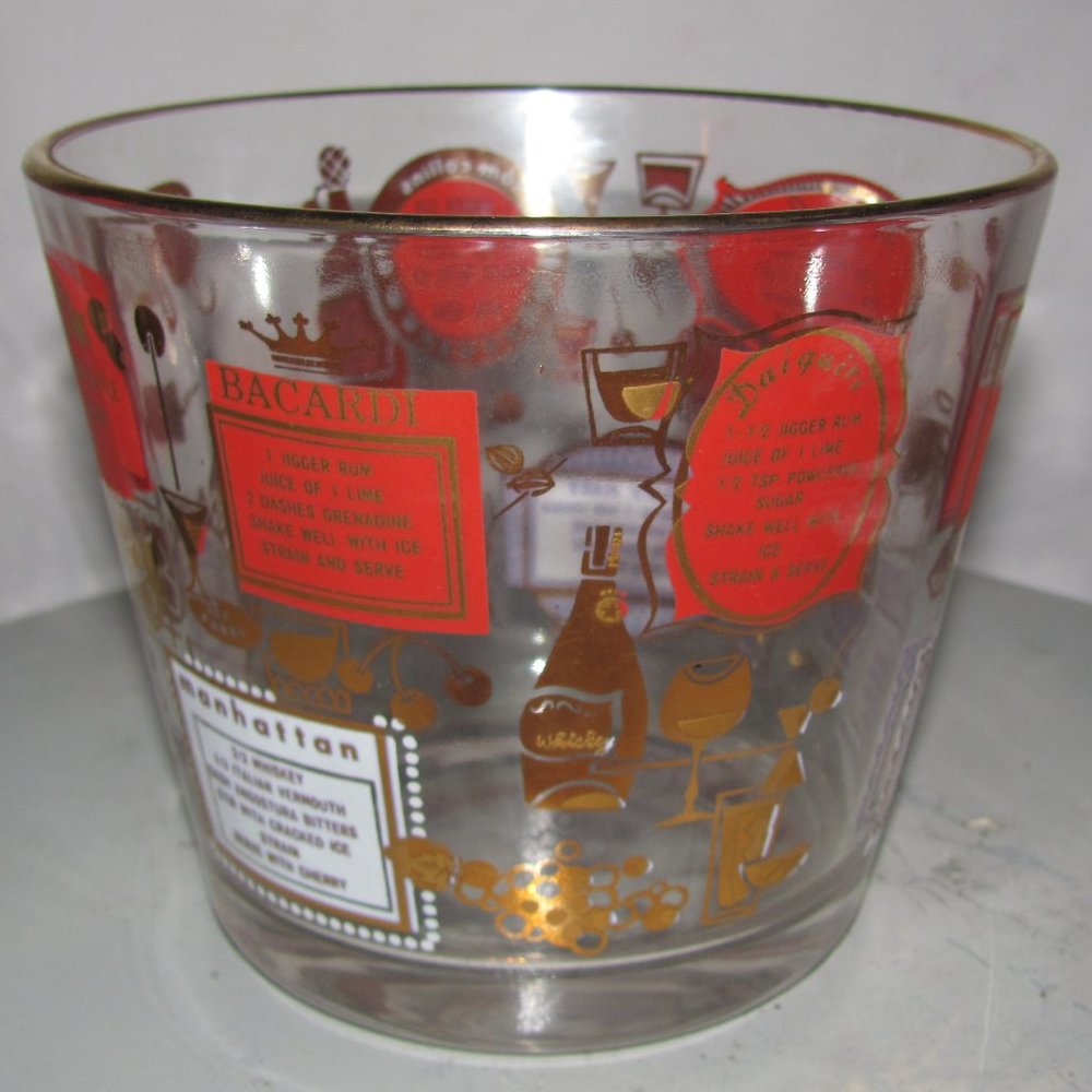 Vintage Jeannette Mid Century Modern Cocktail Bar Set 4 Glasses & Ice Bucket MCM - Picture 8 of 11